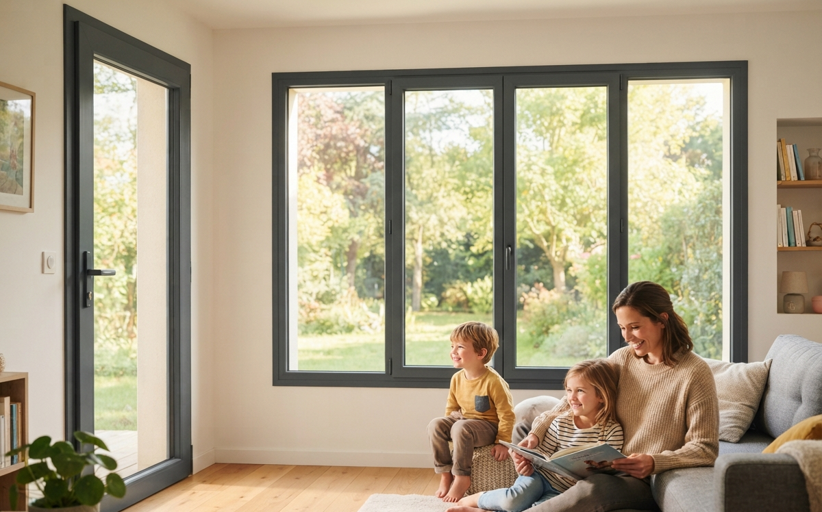Porte d’entrée extérieur en alu vue de l’intérieur - Tryba